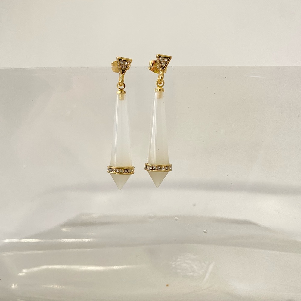 Gold and White Stone Earrings